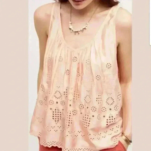 Anthro Vanessa Virginia Pink Eyelet Embroidered Swing Tank size 4 - Picture 1 of 6